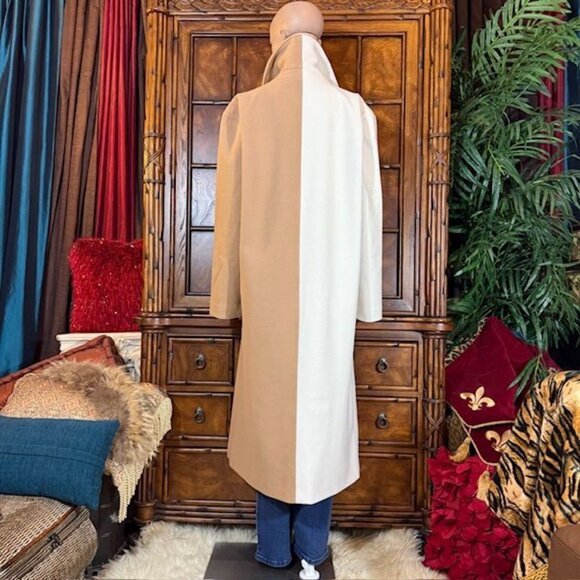 Steve Madden Camel Ivory Colorblock Two Button Maxi Coat - Picture 7 of 13